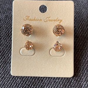 New camellia gold studs w/rose gold crystals